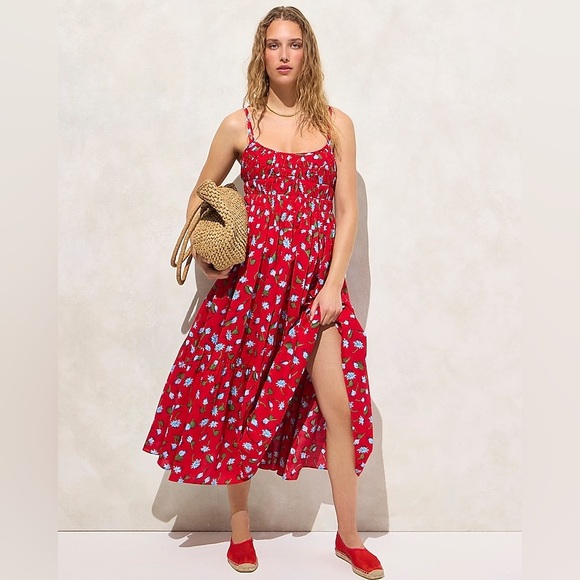 J Crew Tiered Dress in Brushed Daisy Print Size Small EUC! Color: Red Multi - Picture 1 of 14